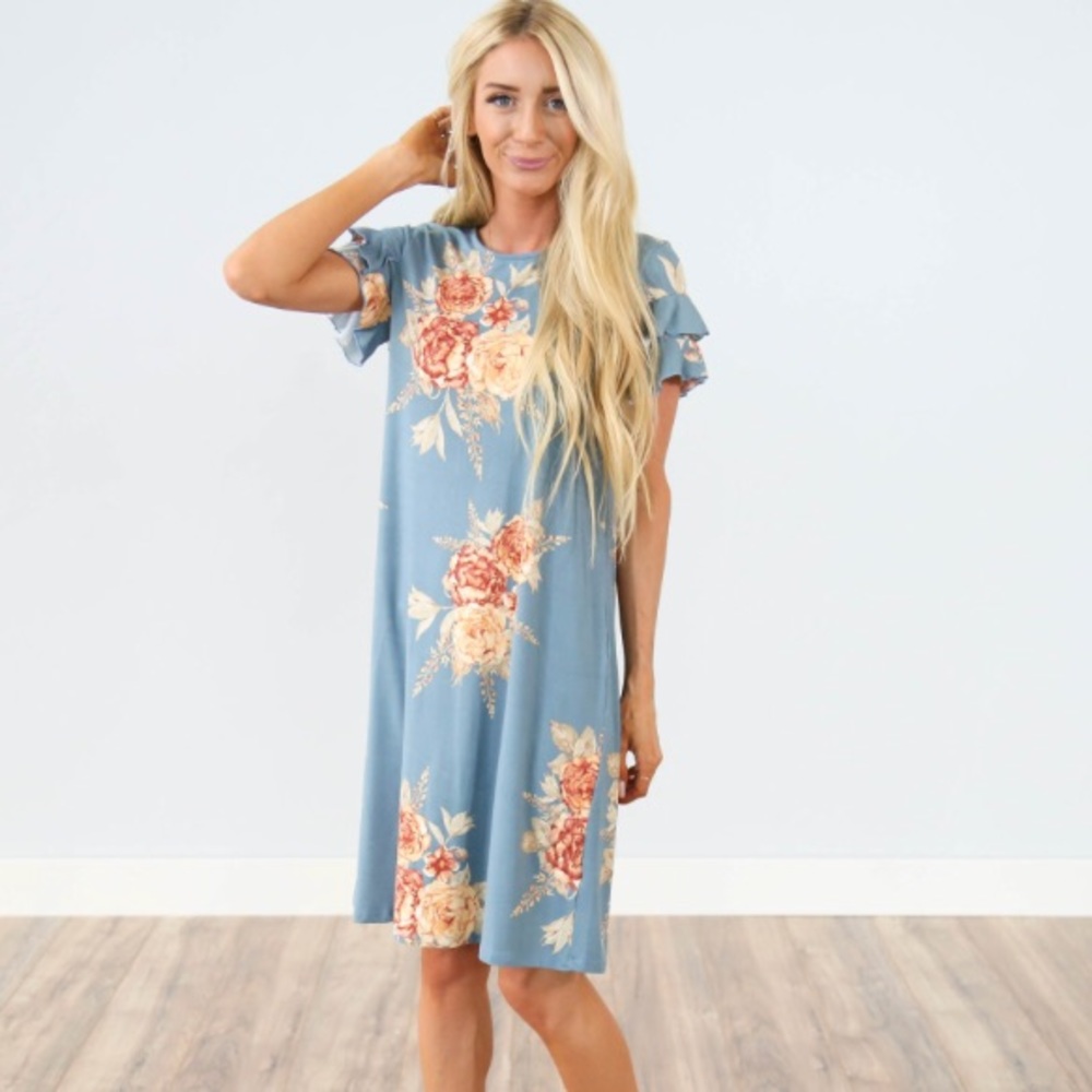 Stevie Hender Southport Printed Dress (Dusty Blue)